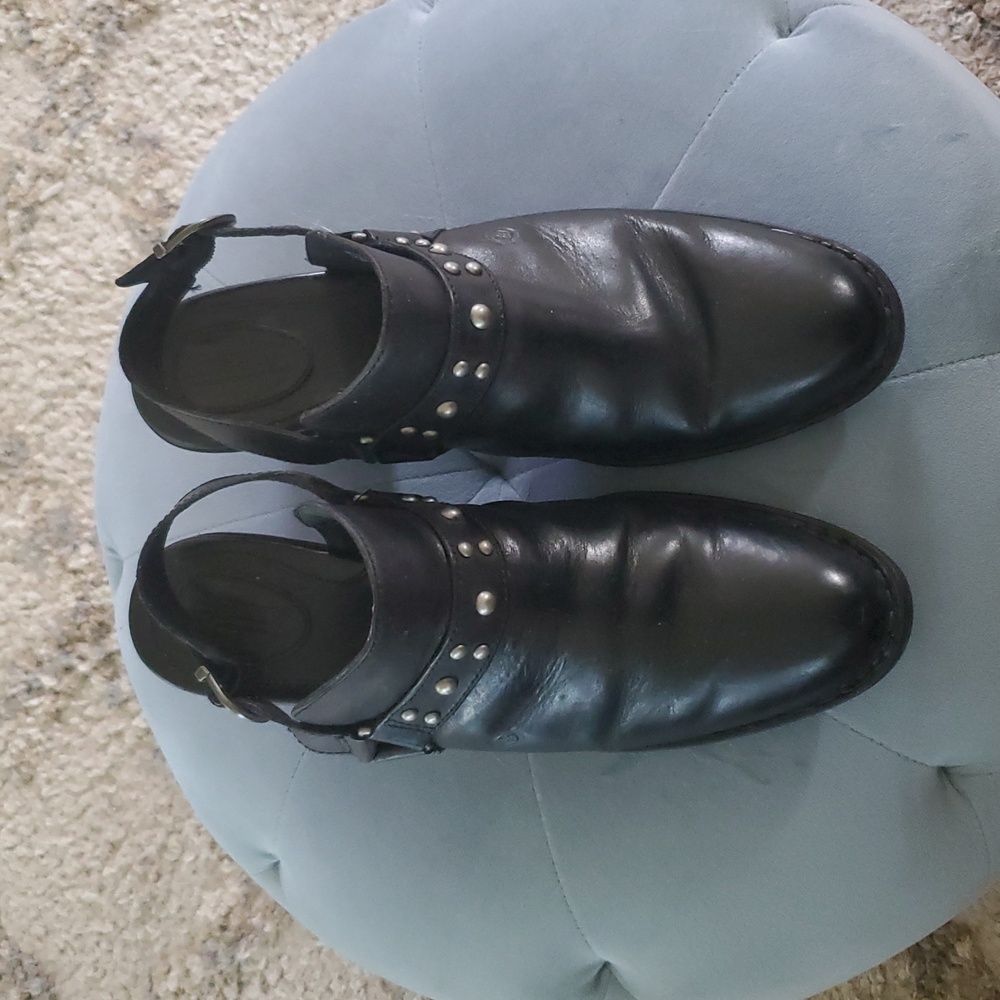 BORN Black Leather Studded Ankle Boots